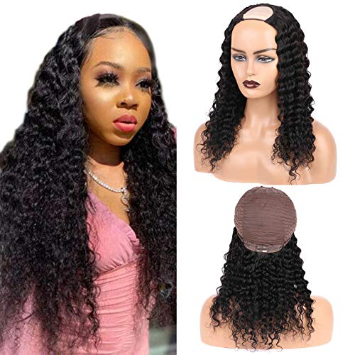 None Lace Front Machine Made Wig Deep Wave For Black Women 150% Density Soft And Silky Brazilian Glueless U Part Wig Hair Extensions Clip In Half Wigs 22 Inch Natural Color