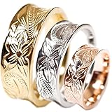 [ジュライス] ハワイアンジュエリー リング メンズ レディ−ス プルメリア スクロール ホヌ 24KGPイエローゴールド 19