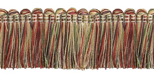 DÉCOPRO 1 1/2" (3.5cm) Imperial Collection Brush Fringe Trim # 0150IB, Cherry Grove Beige #4770 (Golden Beige, Rust Red, Olive Green) Sold by The Yard (36"/3 ft/0.9m)