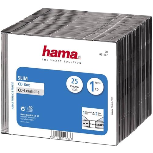 Hama CD Box Slim, Schwarz/Transparent, 25er Pack