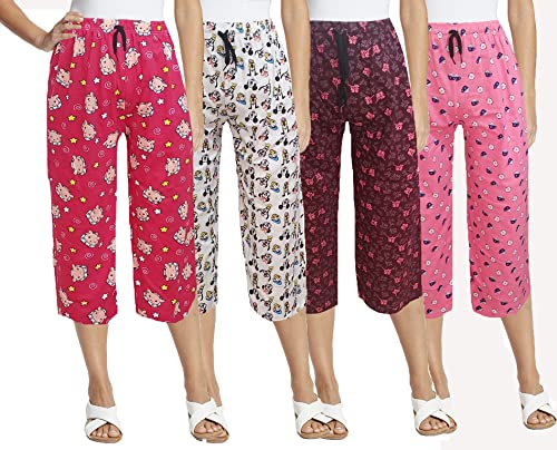 Image of Brand Flex Women's Cotton Capri, Nightwear 3 /4 Pyjama, Printed, Prints May Vary (Assorted) (Large, 4 Pack)
