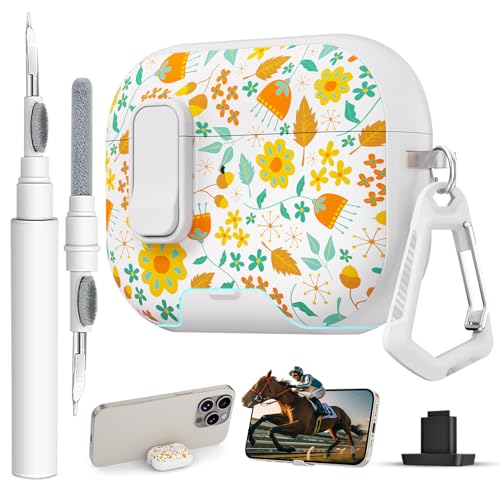Image of for AirPods Pro 3 Case with Lock & Phone Stand,Cute Floral Pattern Style | PC & TPU Dual Layer Protective Cover with Keychain & Cleaner Pen for Apple AirPod Pro 3rd Generation Women (Daisy)