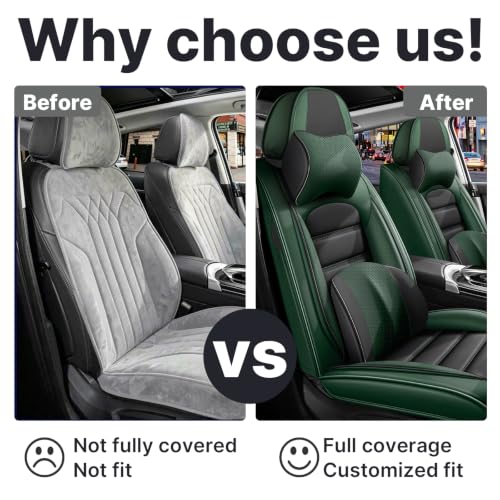 Image of Front Set Car Seat Covers for Jeep Compass 2007-2026, Waterproof Stain-Resistant Seat Cover, Premium Nappa Leather Seat Protectors with Storage Pockets(Luxury 2 Seats /Black&Green)