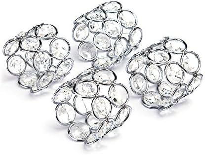 Feyarl Set of 4pcs Silver Crystal Napkin Rings Handcraft Sparkly Napkin Rings Napkin Holders for Wedding Centerpieces Special Occasions Celebration Romantic Candlelit Banquet Festival Decoration