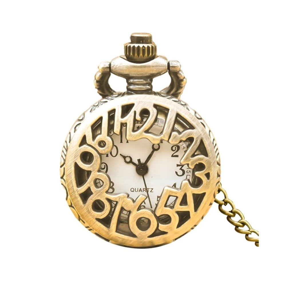Collana con Orologio da Tasca Compatto e Delicato in Bronzo Numeri Arabi, Piccolo Regalo