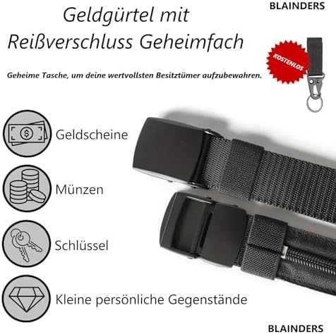 Reise-Geldgürtel Aus Leder - Verstecktes Geldfach Mit Reißverschluss, 115 Cm