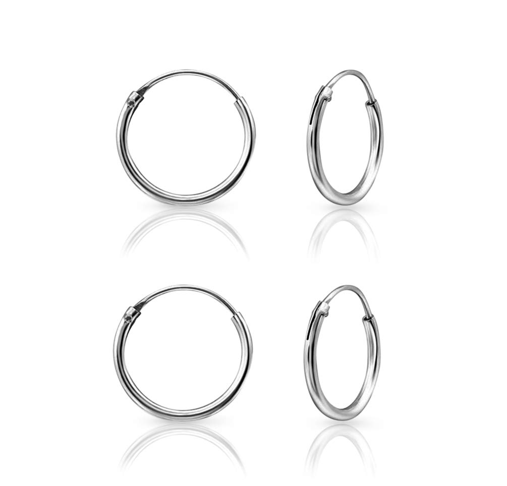 DTPsilver Set de 2 Pares de Pendientes Aro Plata Mujer - Aros Plata Mujer - Pendientes Aro Hombre - Pendientes Plata de Ley 925, Chapado en Oro Amarillo o Oro Rosa - Espesor 1.2 mm, Diámetro 12 mm