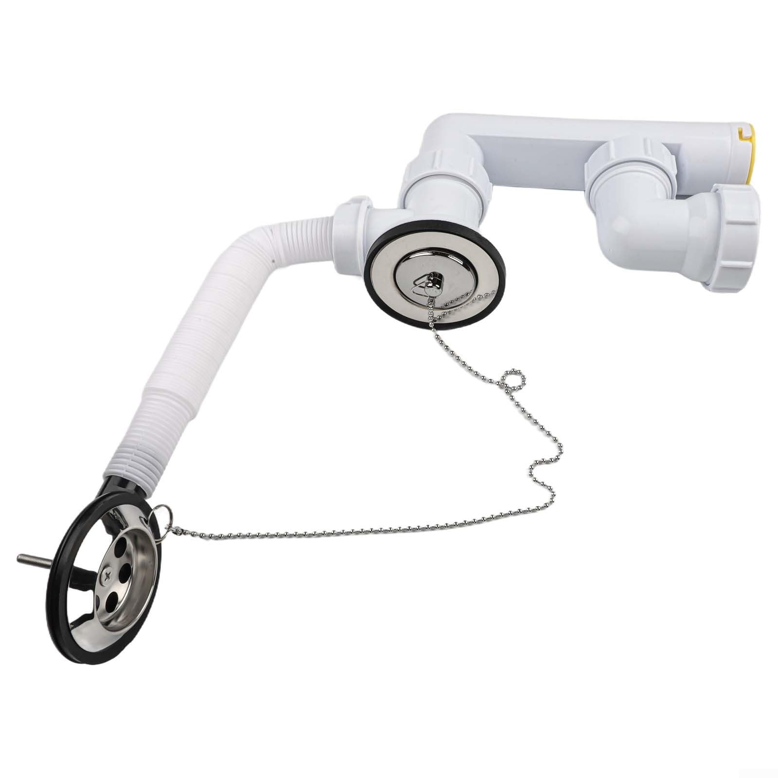 Kit d'évacuation de baignoire robuste en acier inoxydable, PP et PVC blanc