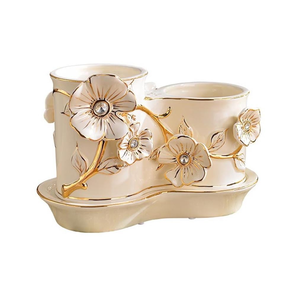 Uchwyt na przybory Ceramic Utensil Holder Household Organizer Drain Rack with 2 Divided Compartments