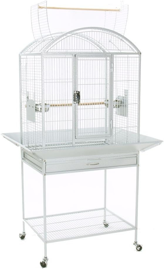 PetcageMart Wrought Iron Bird Cage with Stand, 24 by 18 by 61-Inch, Silver White Hammertone