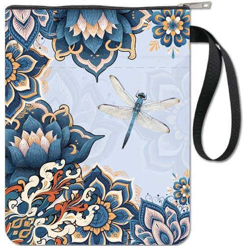CRASPIRE Boho Flower Dragonfly Book Cover with Zip Pocket, Gifts for Book Lovers Mandala Lotus Hardcover Paperbooks