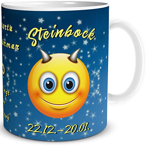 Tasse Smiley mit Spruch lustig Sternzeichen Steinbock Geburtstagstasse Geschenk für Frauen Männer Kollegen Geburtstag