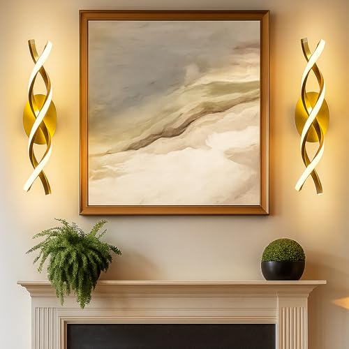 Image of SAH Twisted LED Wall Sconce, Luxury Gold Wall Lamp Decorative Acrylic Wall Lamp 3 Step Color Changing, (Warm, Neutral, Cool White) Ideal for Living Room, Bedroom, and Home Decoration