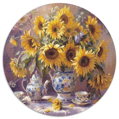 Puzzle de 1000 piezas de girasoles para relajarse en casa con arte floral redondo