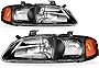 SCITOO Headlight Assembly Fits For Nissan Sentra 2000-2003 headlamp in Black Housing Amber Reflector Clear Lens