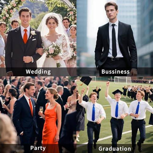 Image of HISDERN Mens Solid Color Ties Formal Satin Necktie and Pocket Square Set Classic Wedding Business Tie & Handkerchief
