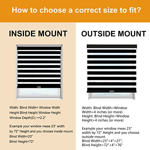 Image of Persilux Cordless Zebra Blinds for Windows (32 inch W x 72 inch H, Black) with Upgraded Cassette Free-Stop Light Filtering Dual Layers Sheer Window Shades for Home, Outside and Inside Mount