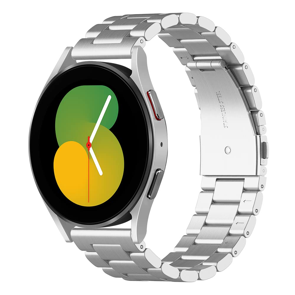 Simpeak Metal Band Compatible with Samsung Active 2 40mm 44mm /Galaxy Watch 5 /Watch 5 Pro/Galaxy Watch 4 /Watch 4 Classic, 20mm Watch Band Stainless Steel Silver