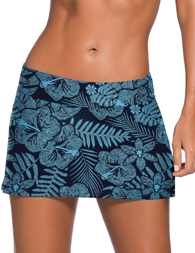 Image of REKITA Women Swim Skirt Solid Color Waistband Skort Bikini Bottom