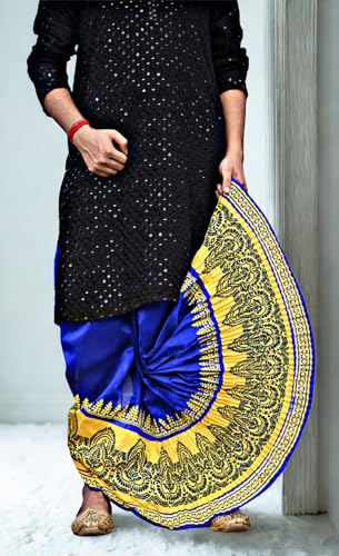 Image of Men's Ready to Wear Pant System Printed MAYUR PUCHHA Dhoti for Marriage, Pooja, Festival etc.(GC010)