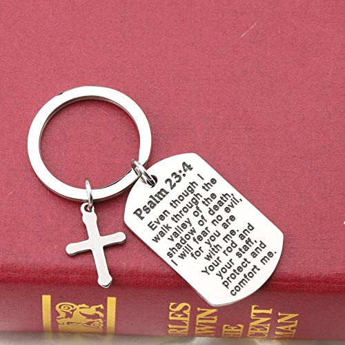 FUSTMW Psalm 23:4 Bible Verse Dog Tag Keyring/Necklace Christian Jewelry Religious Inspirational Gift3