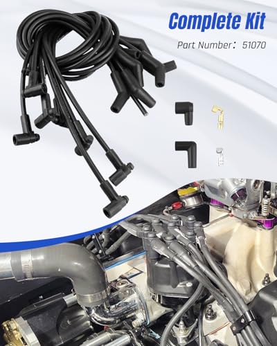 Image of 51070 Black Spark Plug Wires, 135 Degree Plug Ends, HEI Distributor Fit for Ford 260 /289 /302