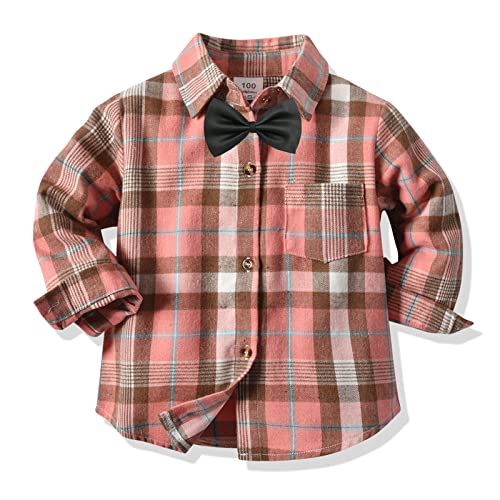 Kids Sport Jacket Toddler Boys Long Sleeve Winter Bow Tie Shirt Tops Coat Outwear For Babys Clothes Plaid Pink3