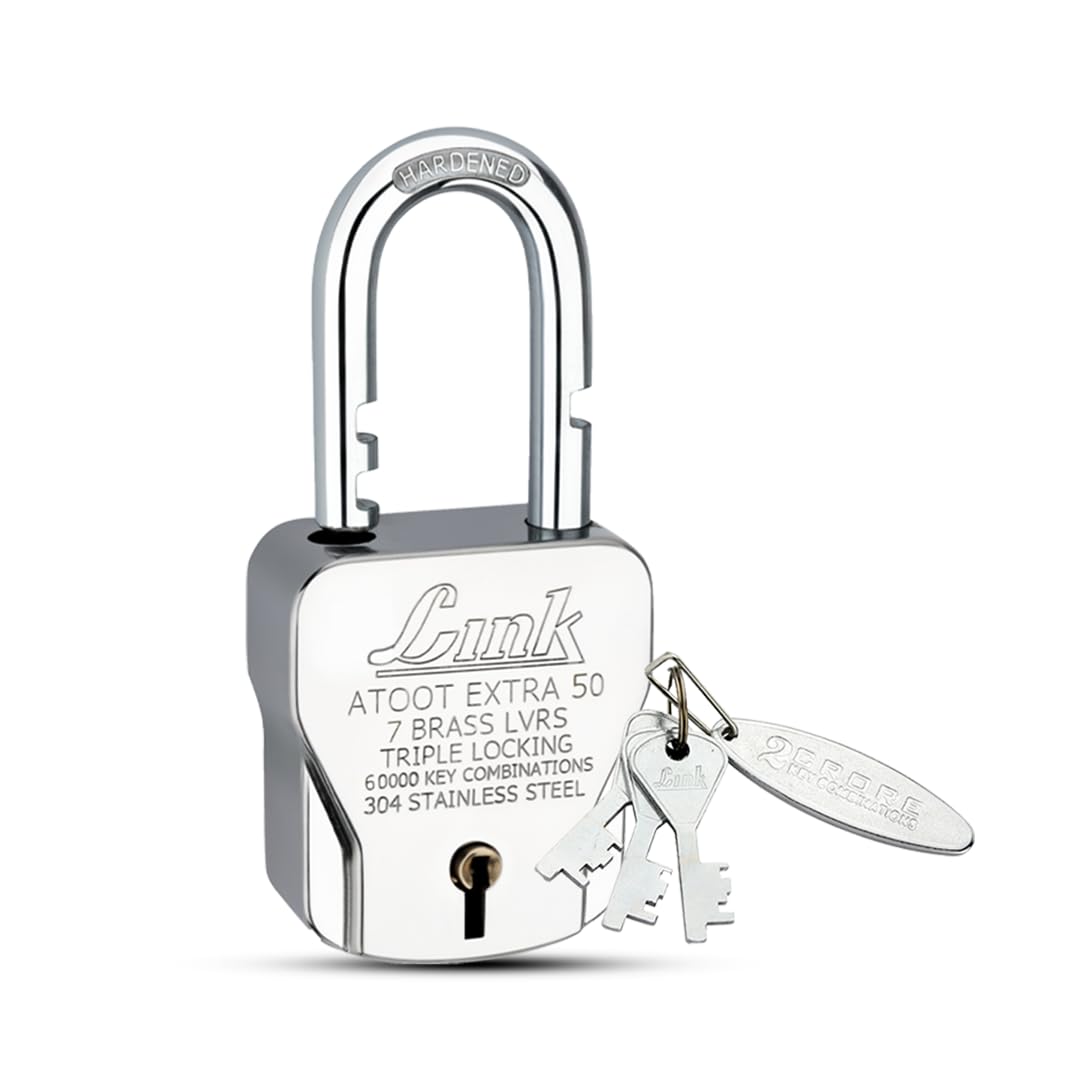 Link Atoot Extra 50mm Lock 5Pcs Set | 60000 Key Combinations | 304 Stainless Steel Body | Hardened Shackle | Made in India | 3 Silver Keys with Keychain | 3Kyes for Each Lock — Amazon image 5