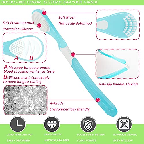 image for XIJEF Tongue Scraper (4 Pack), Tongue Cleaners (2 pcs Stainless Steel,