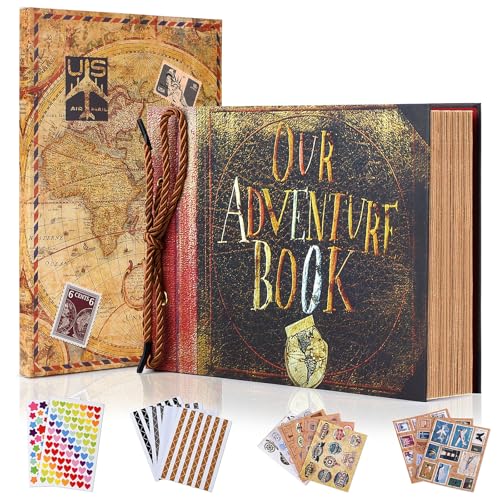 Abenteuerbuch, Tagebuch, Fotoalbum, Sammelalbum mit festem Einband, Reise-Scrapbook für Jahrestag, Scrapbooking, Geschenk für Paare, Jahrestag, Hochzeit, Reisen, Geburtstag, Weihnachten (Retro-Stil)