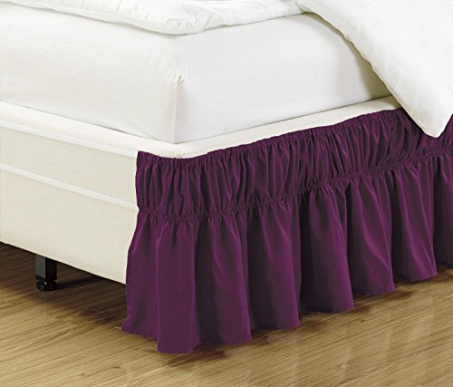 Fancy Collection Easy Fit Lit à volants enveloppant élastique Tour de lit – Chute de 43,2 cm facile à installer Couleur unie NEUF, Coton, violet foncé,...