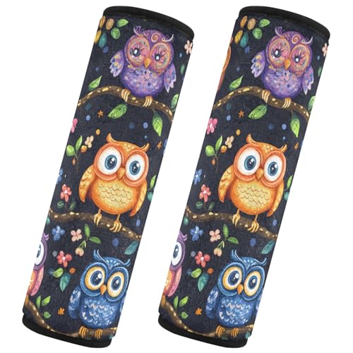 Image of Vibrant Owls Branches Flowers Spring Seat Belt Cover Pad 2 Pcs Soft Cute Seatbelt Covers Protector Support Head Neck Shoulder Strap for Car Seats High Chair Backpack for Adults Kids Women Men 1