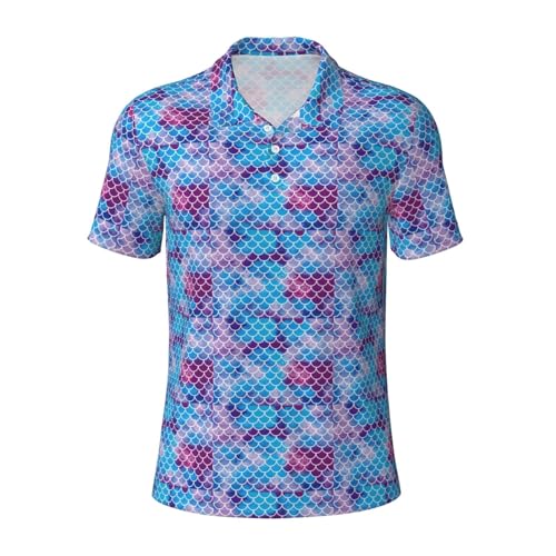 Polo homme anti transpiration à manches courtes motif écailles sirène