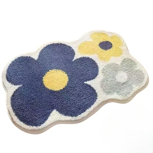 Sailozai 花柄フロアマット。爽やかな色使いと可愛いデザイン。柔らかく肌に優しい吸水性と滑り止め加工。厚手 吸水 バスルームフロアマット。 (花柄 2)