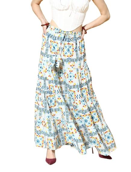 Floral Print Skirt for Women - 100% Cotton, Floor-Length, Elastic Waist, Stylish and Comfortable, Machine Washable, Perfect for Casual-picture-31