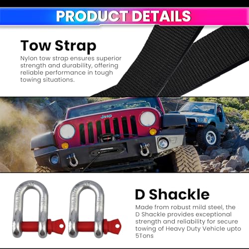 Image of amiciAuto Heavy-Duty 5 Ton Tow Strap - 4m Length, High-Strength Nylon Recovery Strap with Reinforced Loops, Ideal for Vehicle Towing and Off-Road Recovery