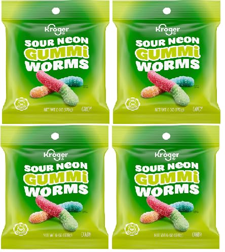 Sour Neon Gummi Worms Candy (4 Bags, 6 oz. each)