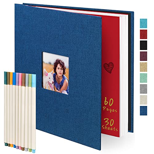 Self-Adhesive Photo Album Scrapbook 60 Sticky Pages(11X10.6Inch) Blue Linen For All Size Pictures,With 10 Metallic Pen, For Halloween Honeymoon Wedding Anniversary Graduation Vacation Pet Couple #TOP3