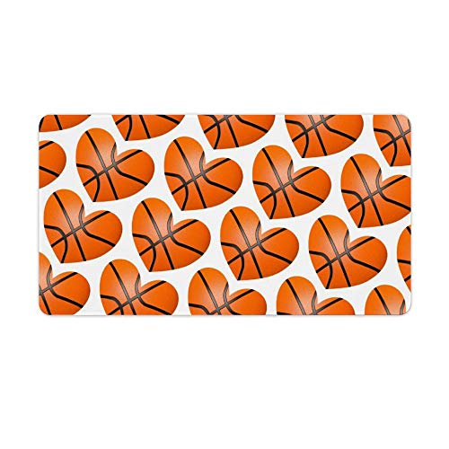 Extended Gaming Mouse Pad with Stitched Edges Waterproof Large Keyboard Mat Non-Slip Rubber Base I Love Basketball Lots Of Basketball Hearts Desk Pad for Gamer Office Home 16x10 Inch