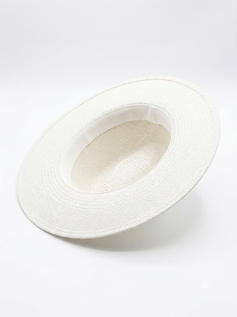 Cappello Panama a Tesa Larga Estivo Unisex in Paglia Leggera con Nastro Bianco, Cappello da Sole Traspirante Regolabile - Bianco V028