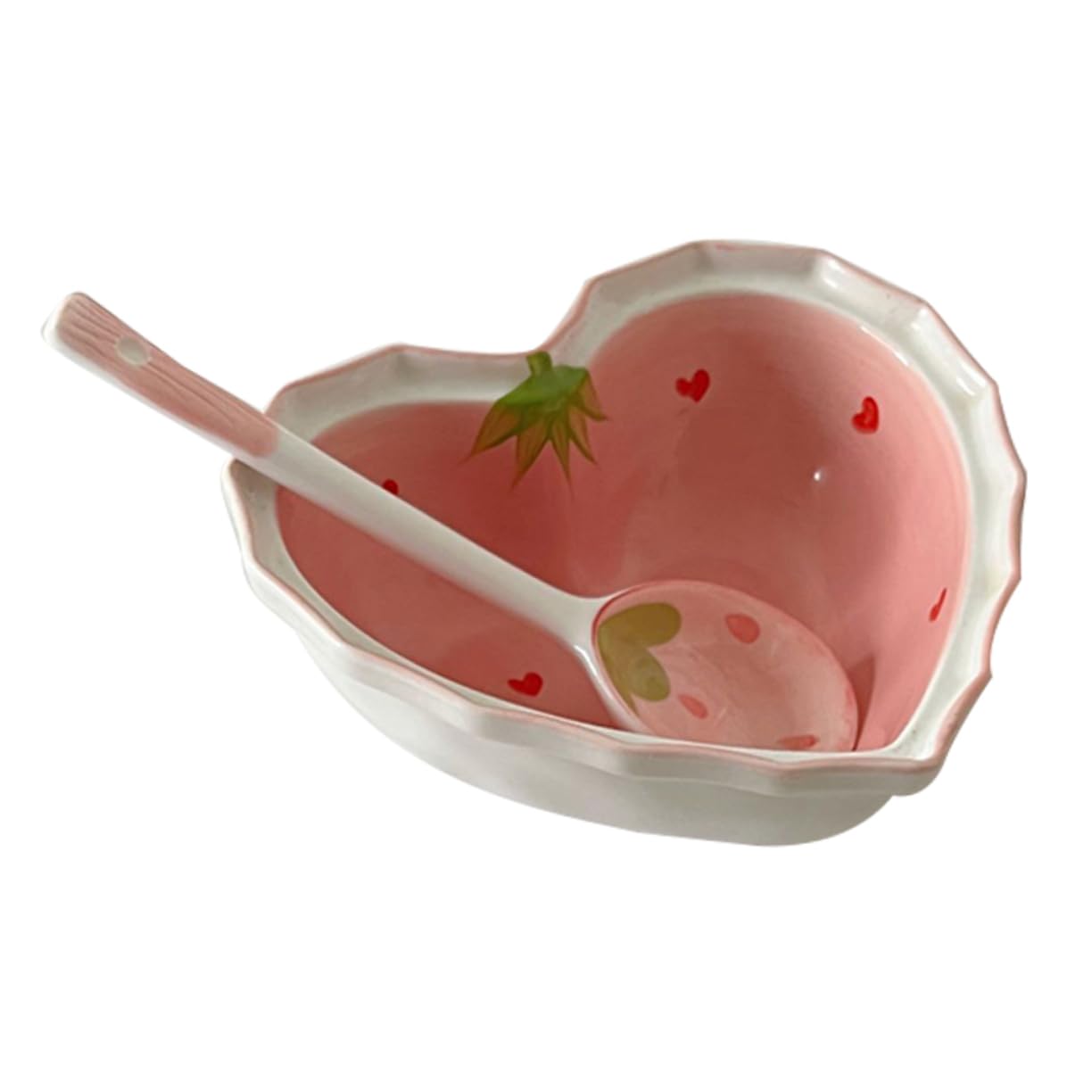 ABOOFAN Ciotola Cuore Cucchiaio in Ceramica Decorativa per Dessert e Frutta Forma Fragola Stile Kawaii Casa
