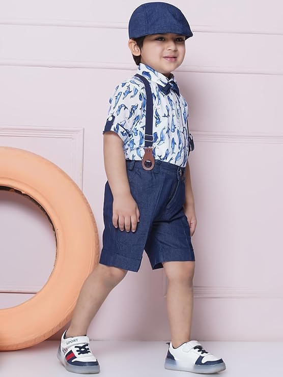 Image of AJ DEZINES Kids Casual Wear Clothing Cotton Shirt Short Set For Boys