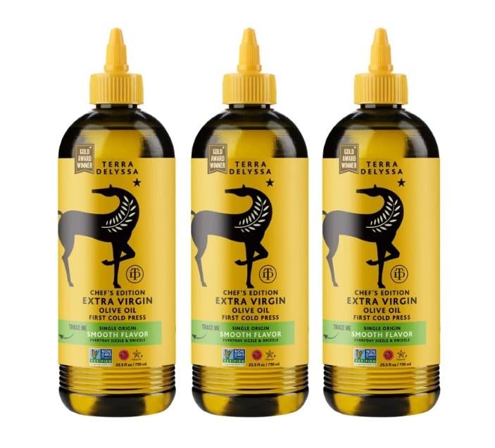 T.erra Delyssa Organic Extra Virgin Olive Oil 25.5 fl oz, squeeze bottle (Pack of 3)