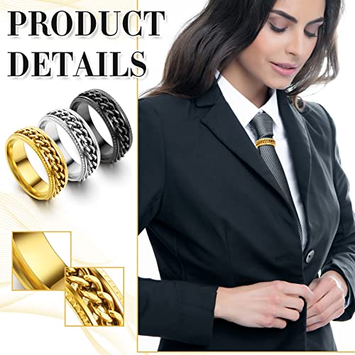 3 Pcs Men's Tie Ring Tie Clasp 1 In Tie Rings for Neck Ties Solid Tie Tacks Accessories with Box for Wedding Jewelry Gift (Chain Style)3