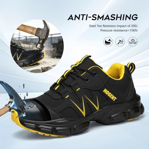 Image of Hogent Steel Toe Shoes for Men Women - Non Slip & Lightweight Work Shoes | Shock Absorption Cushion Sole, Breathable Safety Shoes, Ideal for Construction, Warehouse, Kitchen Work, Food Service