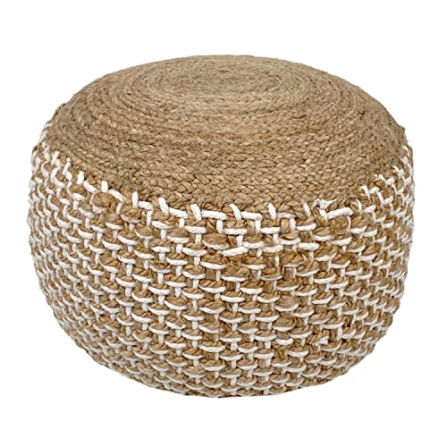 casamia Sitzpouf Jute Sitzhocker rund 50x50 cm Deko Hocker Jute Natur Sitzpouf Bodenkissen Fußhocker Farbe Jute Natur Weiss