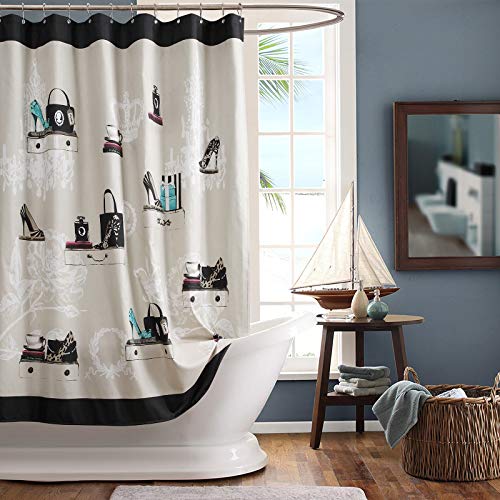 SDLIVING Fashionista Polyester Fabric Shower Curtain,Printed Black and Cream Shower Curtains for Bathroom,Waterproof Bathroom Curtains,72