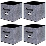 Onlyeasy Cloth Storage Bins Foldable Cubby Storage Bin - Fabric Cube Organizers Container Drawers with Dual Handles for Shelves Closet Nursery Organization, 13 x 13 x 13 in, 4 Pack Black, MXABL04PLP