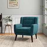 Accent Chair, Mid-Century Modern Velvet Fabric Chairs with Arms for Living Room, Comfy Upholstered Club Single Sofa Armchair for Bedroom Waiting Room with Solid Wood Frame (Velvet Blue, Set of 1)