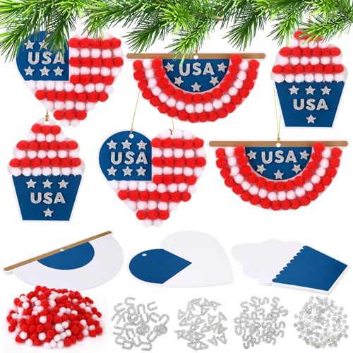 Pompons du 4 juillet à faire soi-même pour animer un atelier de bricolage enfants